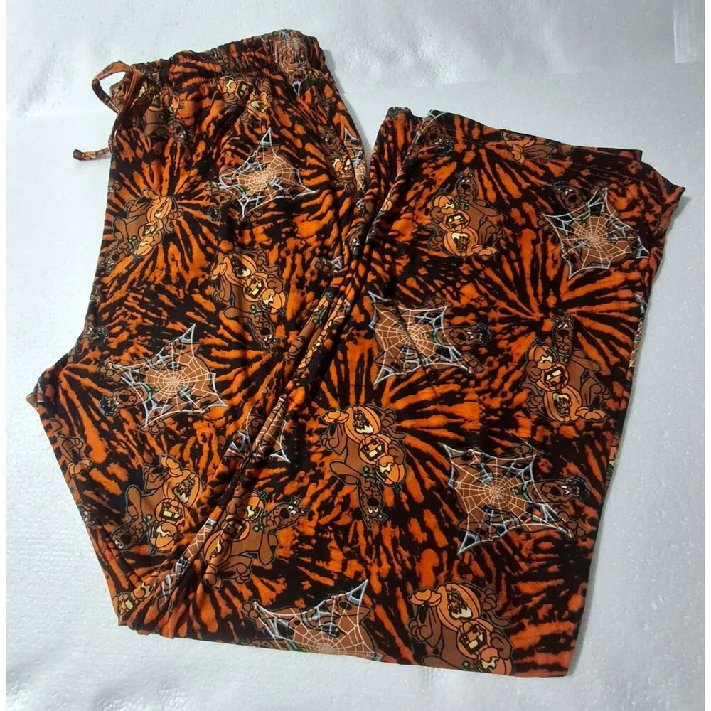 Spirit Scooby Doo XL Mens Tie Dye Print Web Pumpkins Orange Black Lounge Pants - Picture 1 of 8